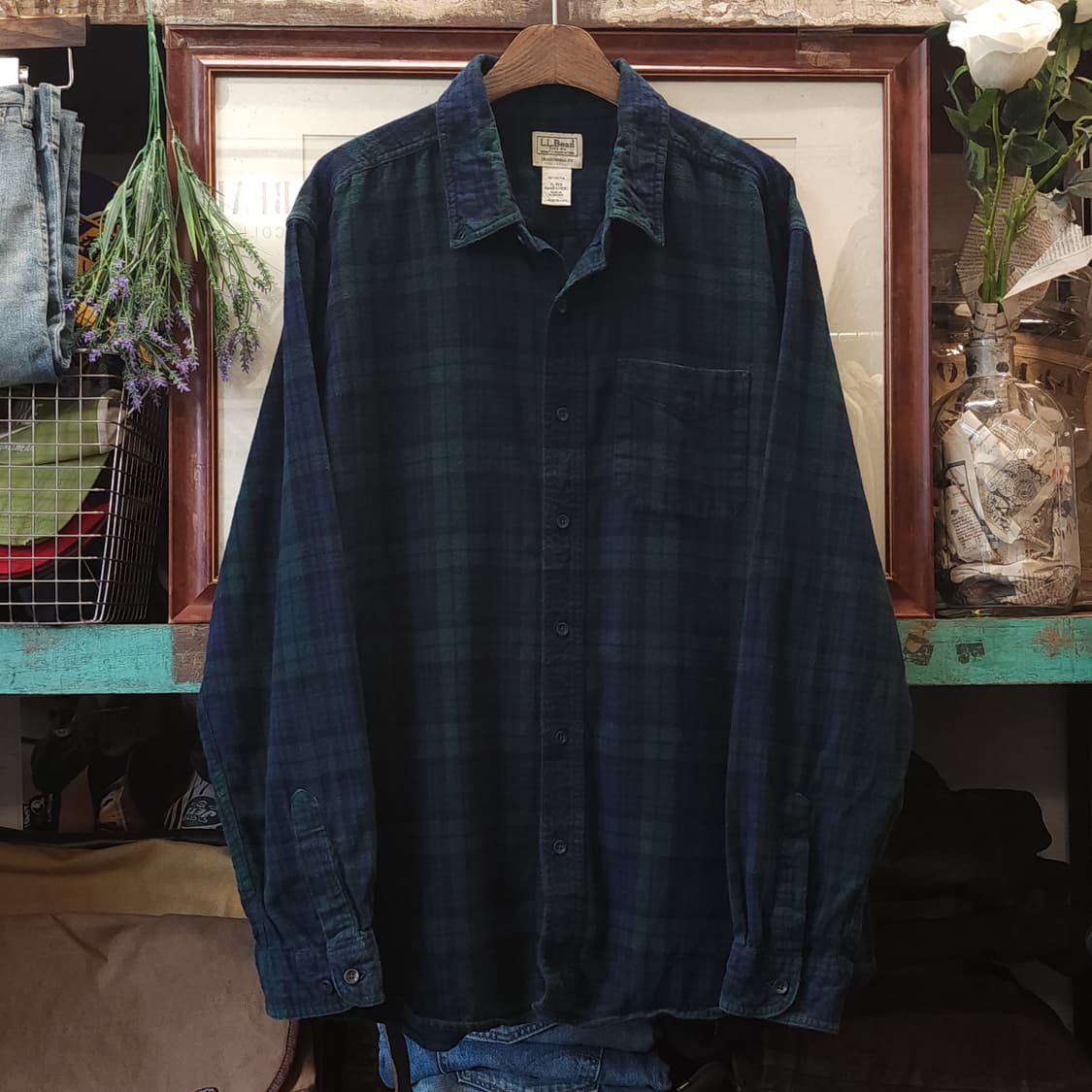 90s 엘엘빈 체크셔츠 플란넬 셔츠 헤비코튼 빅셔츠 블랙와치 패턴 xl 상품이미지1