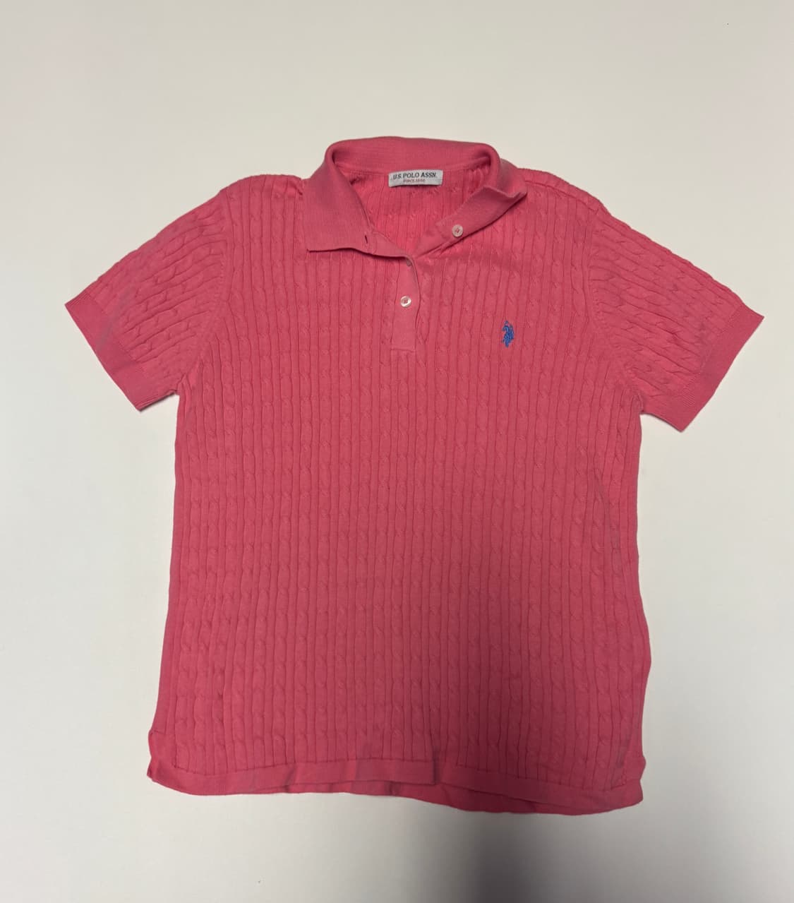 여성 Us 폴로 케이블 핑크 반팔 니트 M 상품이미지1