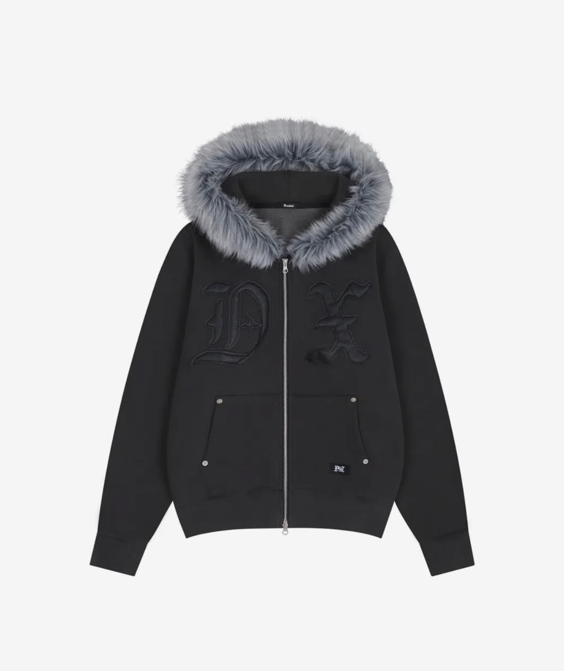 드렁크텍스트 퍼 후드집업 차콜 상품이미지1