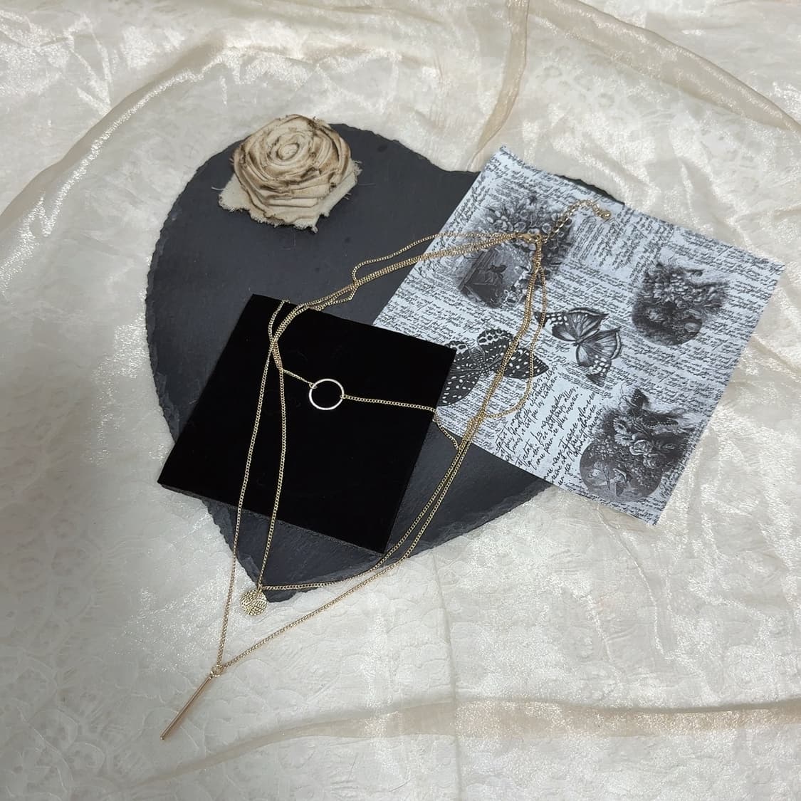 빈티지 해머링 메탈 레이어드 쿠바체인 목걸이 상품이미지2