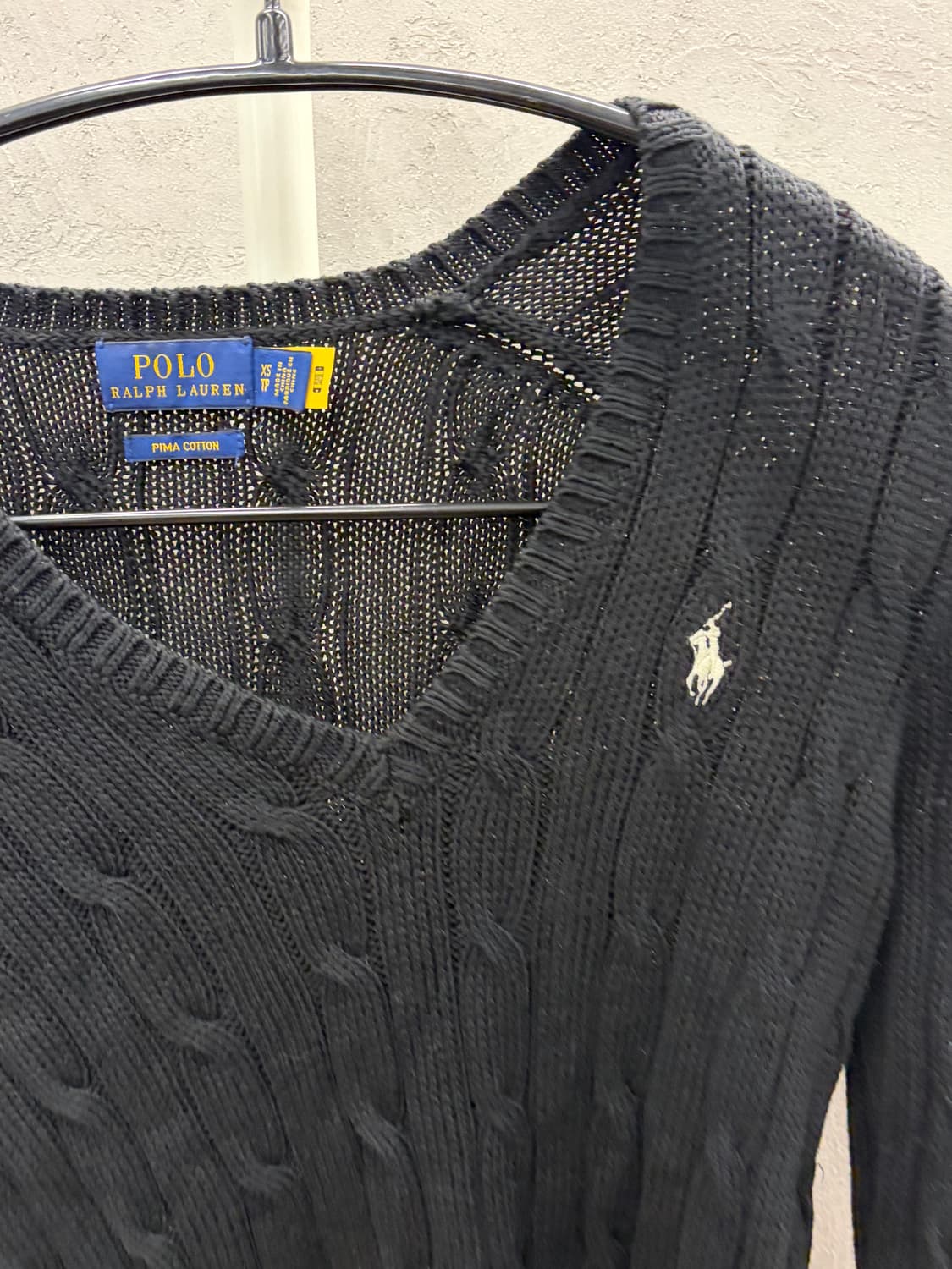 폴로 랄프로렌 브이넥 케이블 니트 블랙 XS 상품이미지3