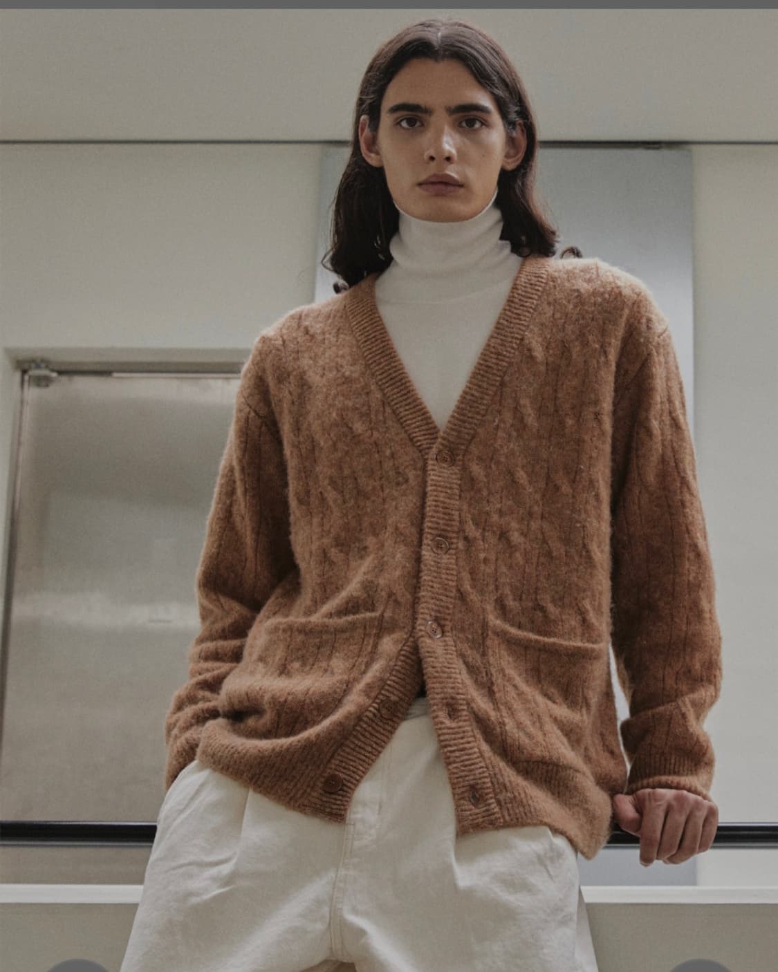이코르 모헤어 브러쉬드 케이블 가디건 브릭 3 사이즈 상품이미지1