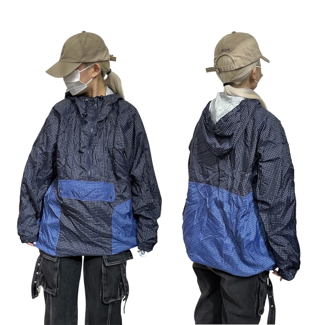 일본 빈티지 rodeo 네이비 아노락 체크 바람막이 올드스쿨 트랙 자켓  상품이미지1