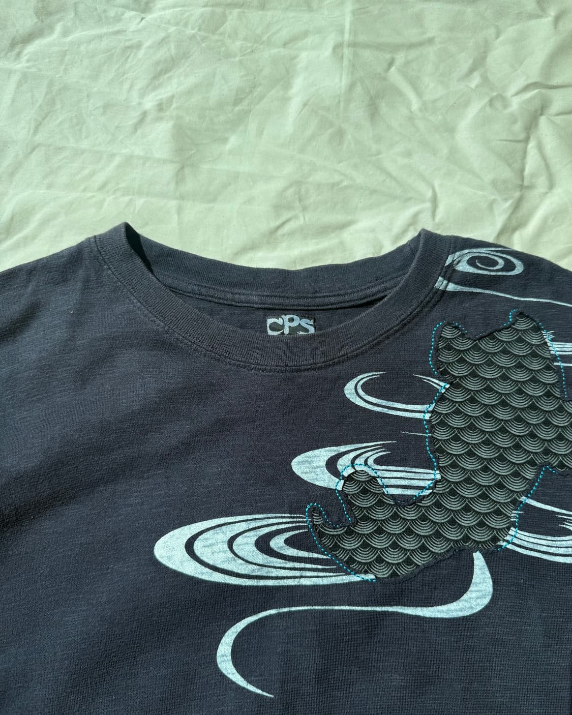 재패니즈 잉어 패치 자수 티셔츠 네이비 오리엔탈 상품이미지1