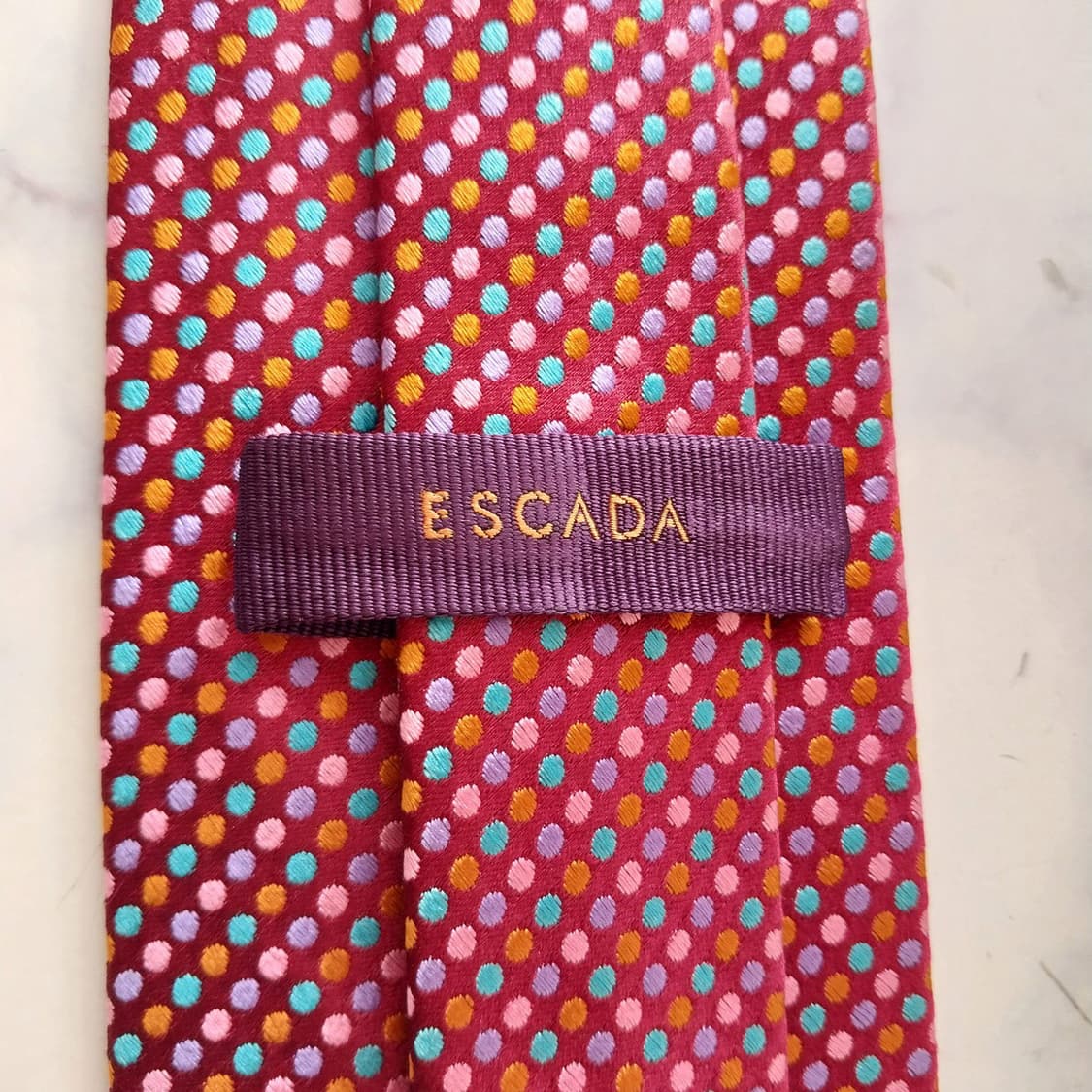 에스까다 실크 와인 도트 자수 넥타이 8.9cm S~A+등급 K2141 상품이미지9