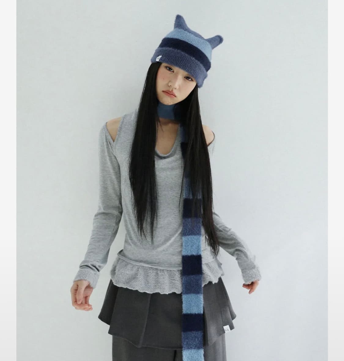 어글리쉐도우 고양이모자+머플러세트 블루 상품이미지1