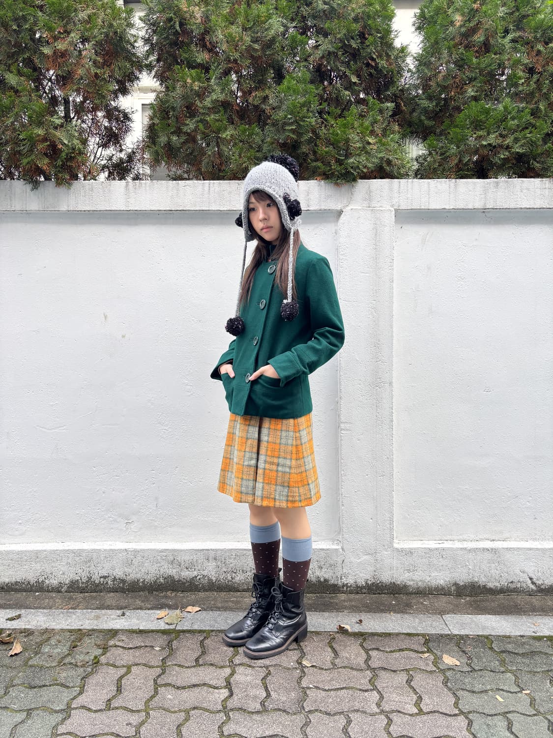 빈티지 체크 버튼 스커트 상품이미지2