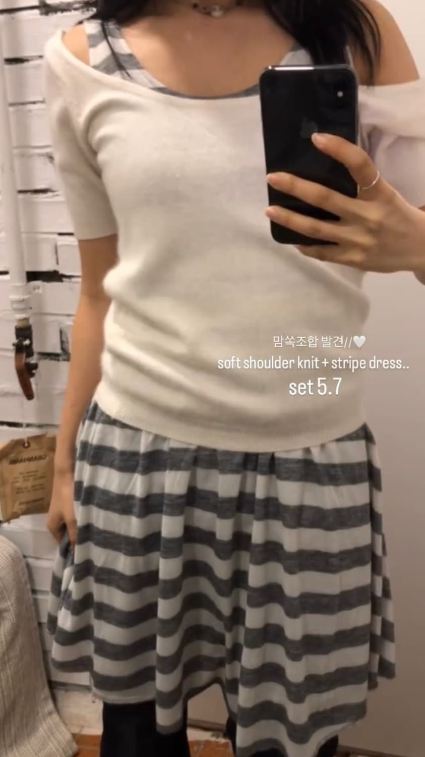 스트라이프 원피스+니트 상품이미지2