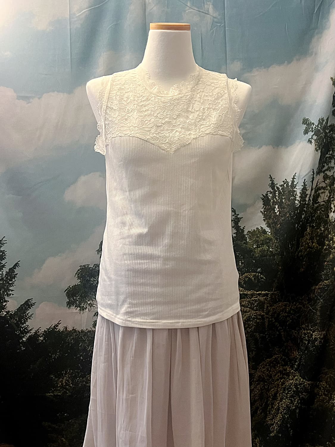 Square-line puff blouse Layered lace sle 상품이미지3