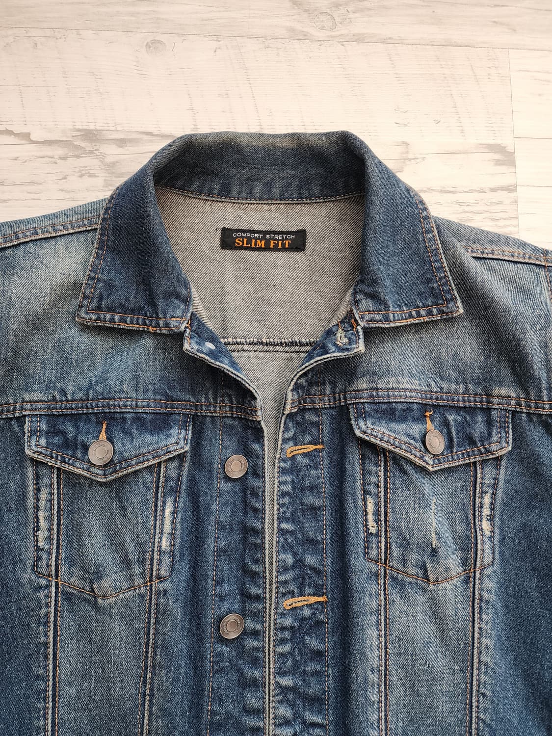 뉴디자인 중청 슬림핏 데님 자켓 팜. (100~103)사이즈 워싱 청자켓 상품이미지5