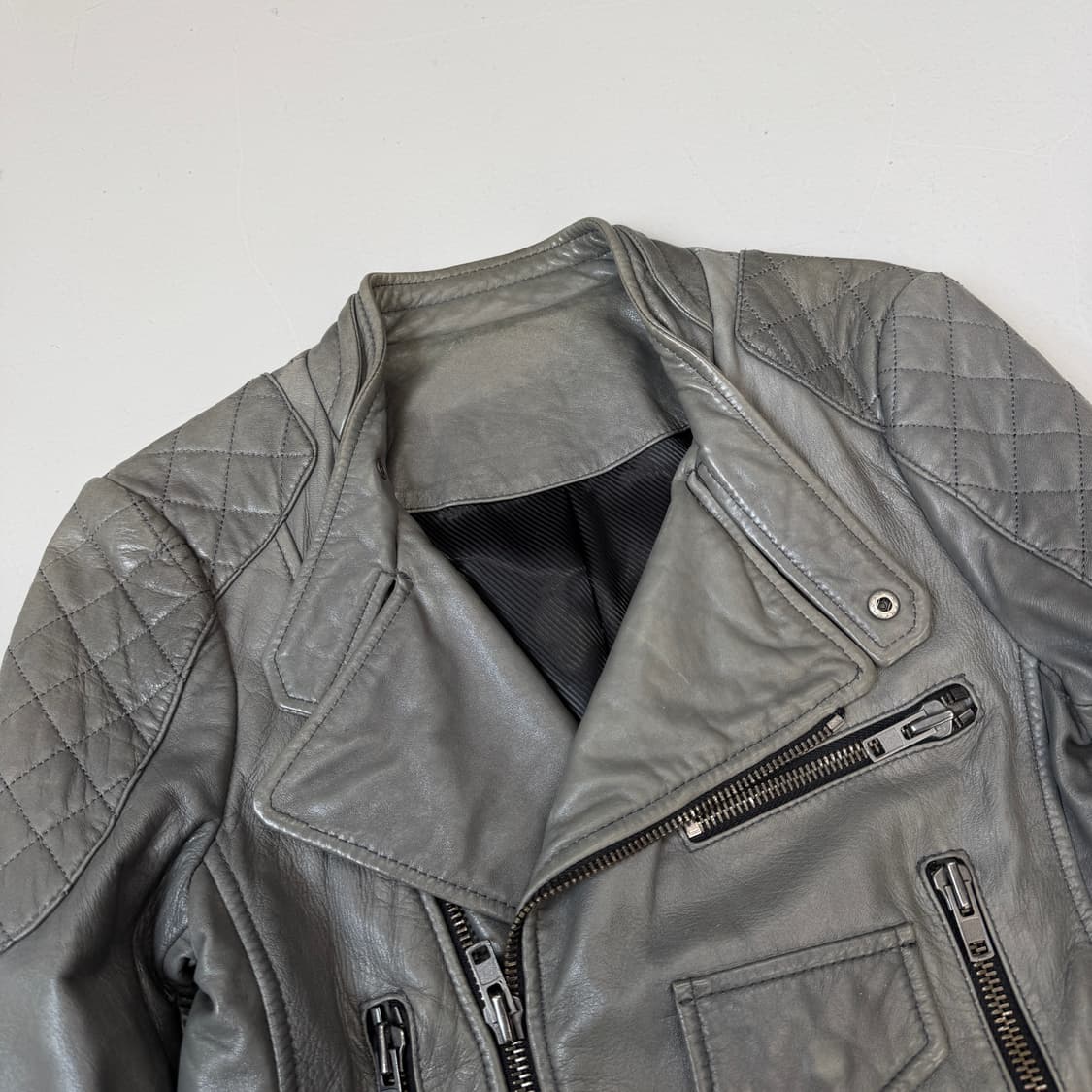 시스템 리얼레더 바이커 릭오웬스맛 사선 라이더 양가죽 램스킨 자켓 상품이미지6