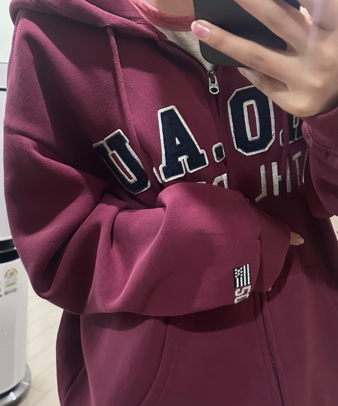 후아유 시그니처 패치 후드집업 버건디 M 상품이미지2