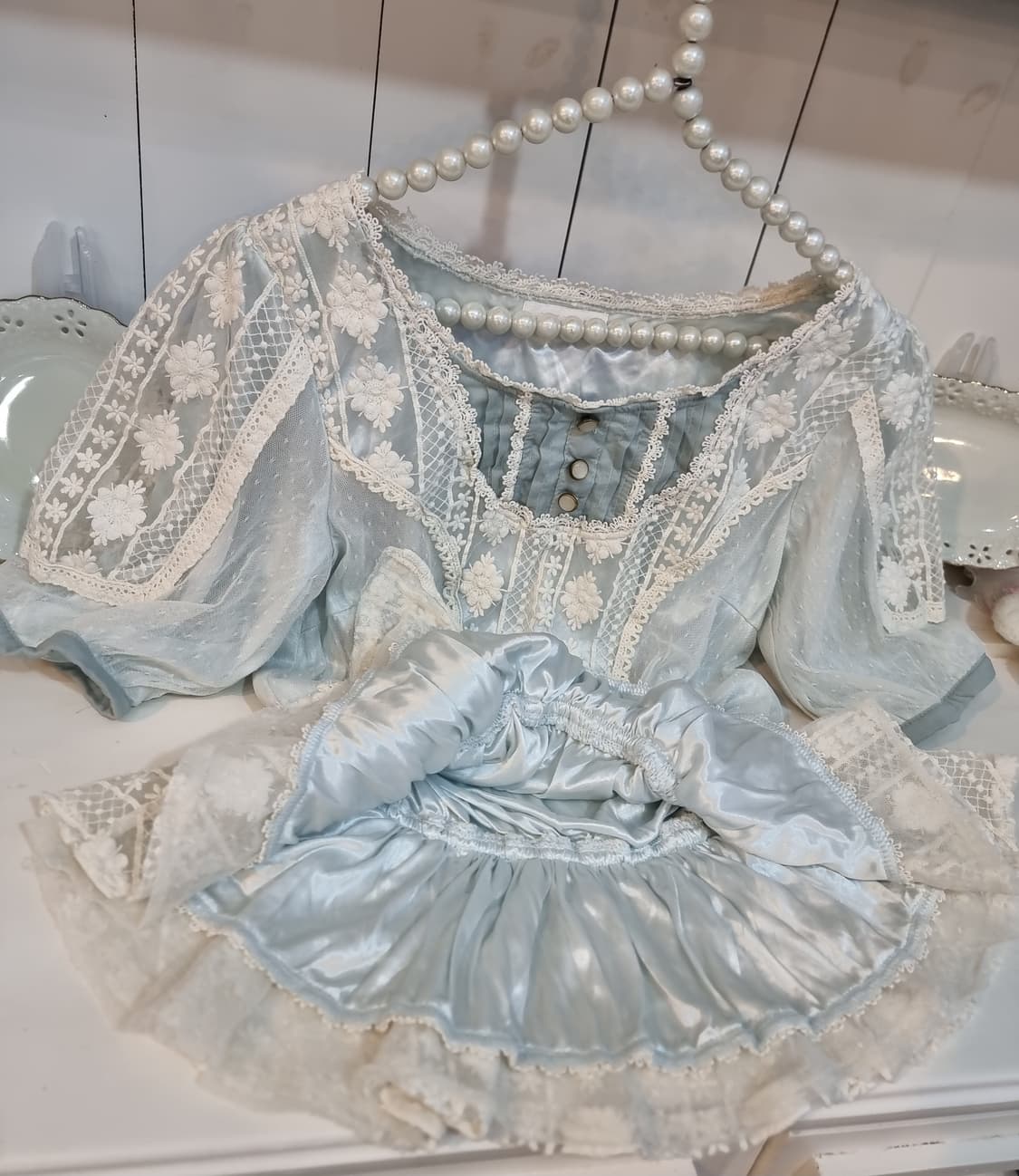 리즈리사(Liz Lisa) 소다크림 블루 레이스 페플럼 블라우스 상품이미지6