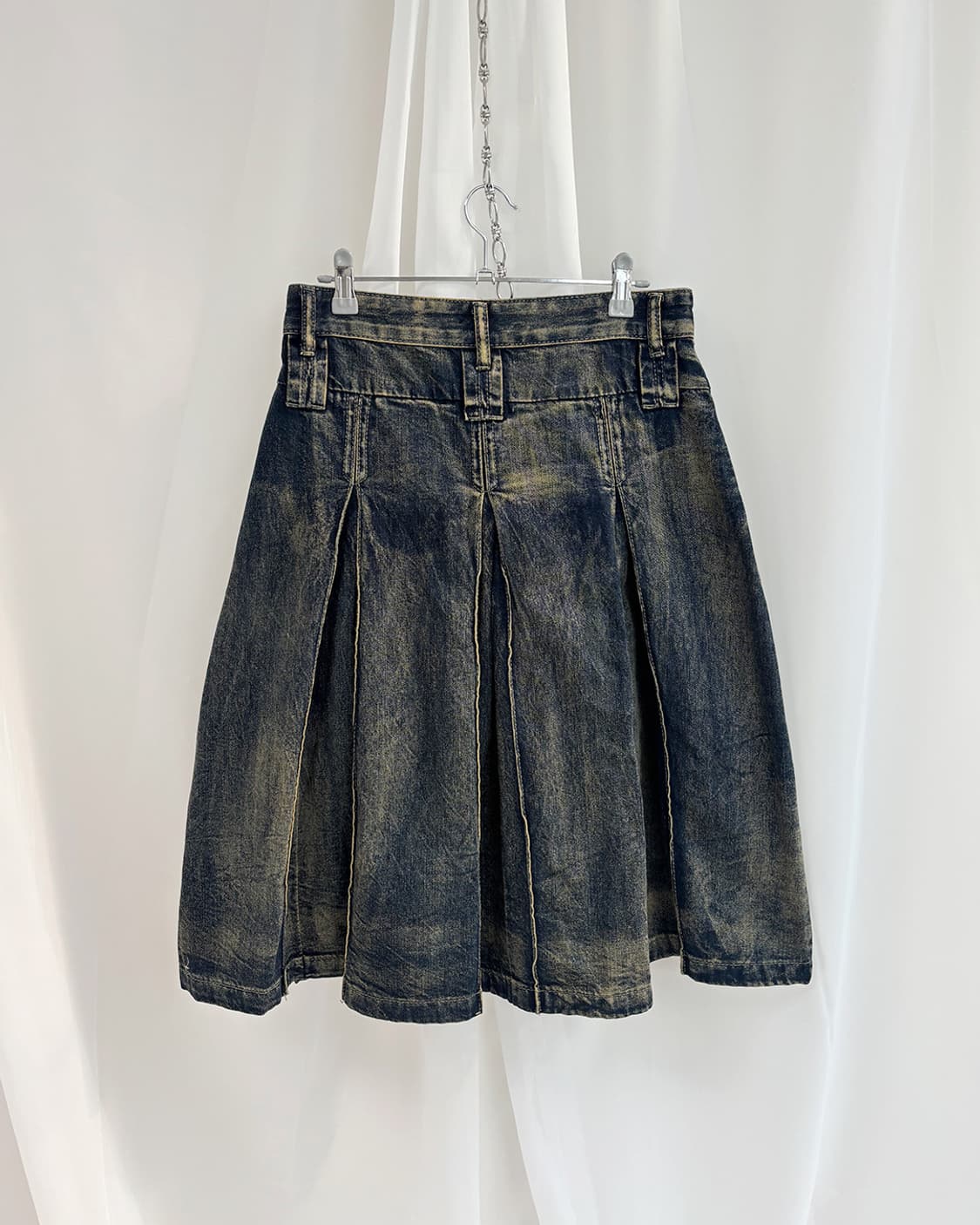 니아 빈티지 중청 벌룬 터크 미디 스커트 상품이미지2