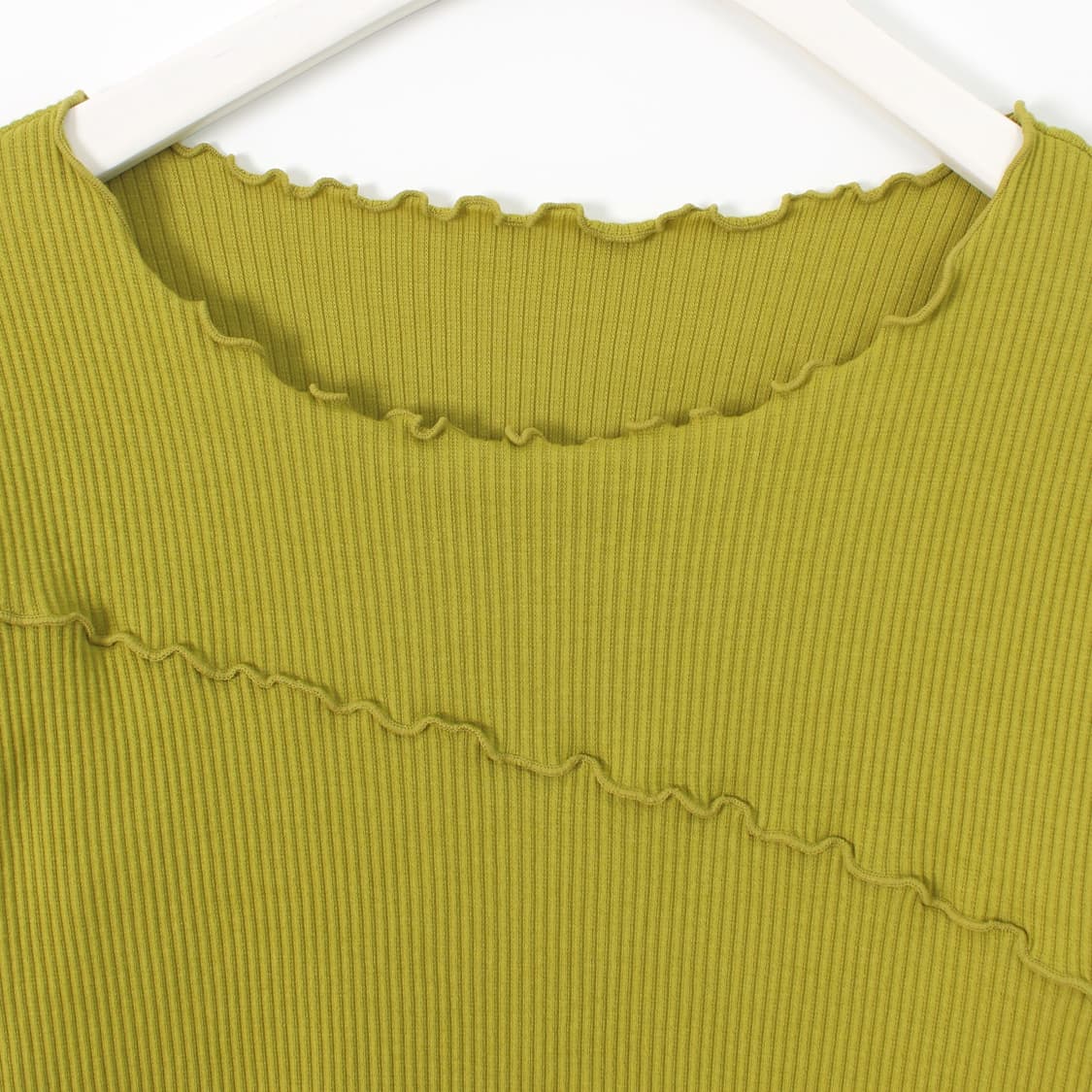 일본 빈티지 라임 골지 자수 반팔 니트 티셔츠 상품이미지2