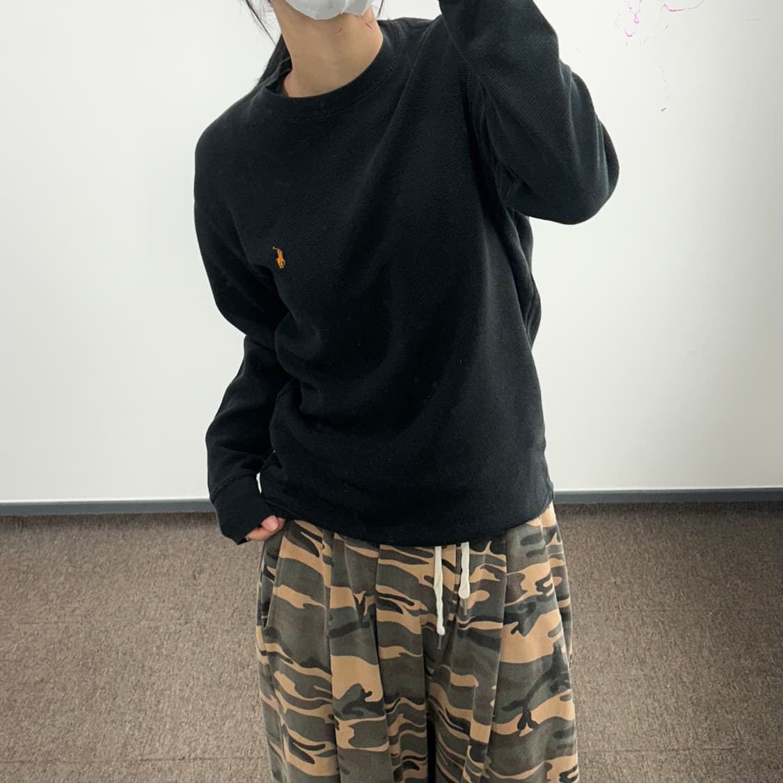 Polo 폴로 랄프로렌 우먼스 블랙 옐로우 포니 와플 니트 상품이미지2