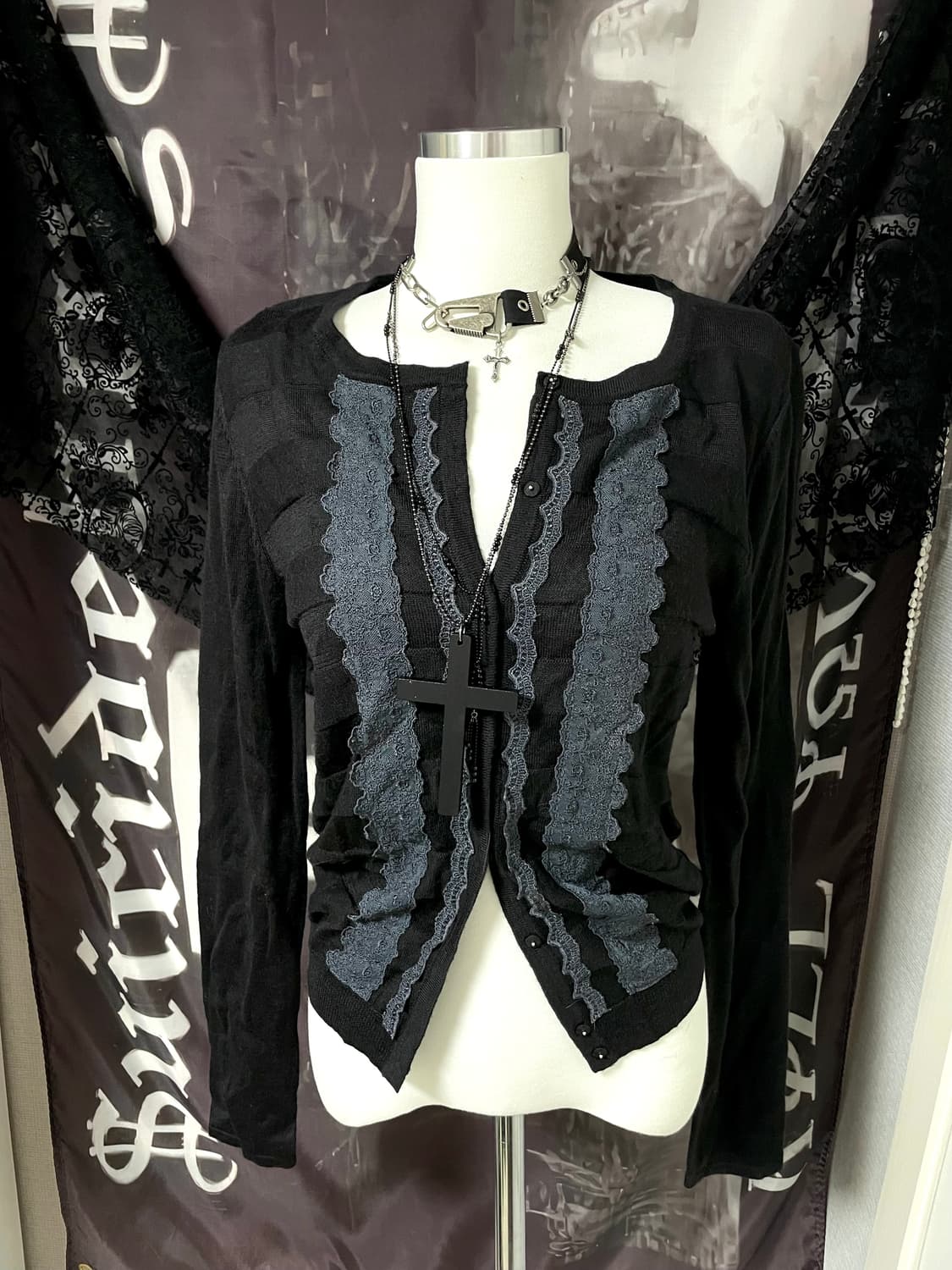 아츠로 타야마 JPN 프릴블랙가디건 로맨틱갸루로걀니혼진히피그런지리즈리사 상품이미지1