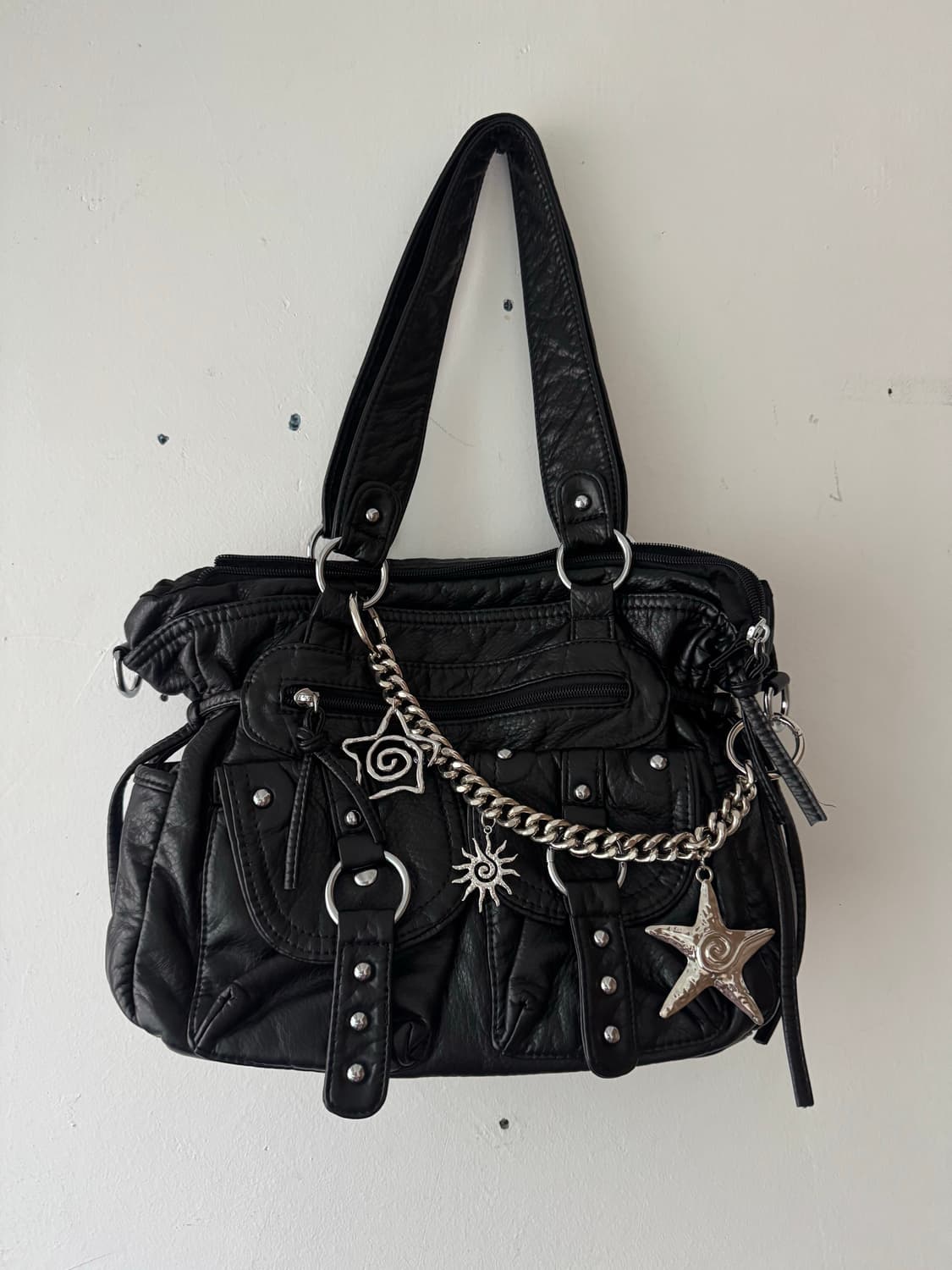 투포켓 스터드 빈티지무드 레더 숄더 크로스백 상품이미지1