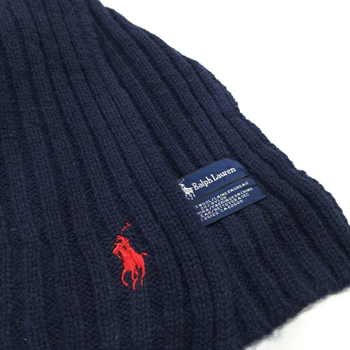 MX306 폴로 랄프로렌 다크네이비 리브드 램스울 니트 목도리 머플러 상품이미지5
