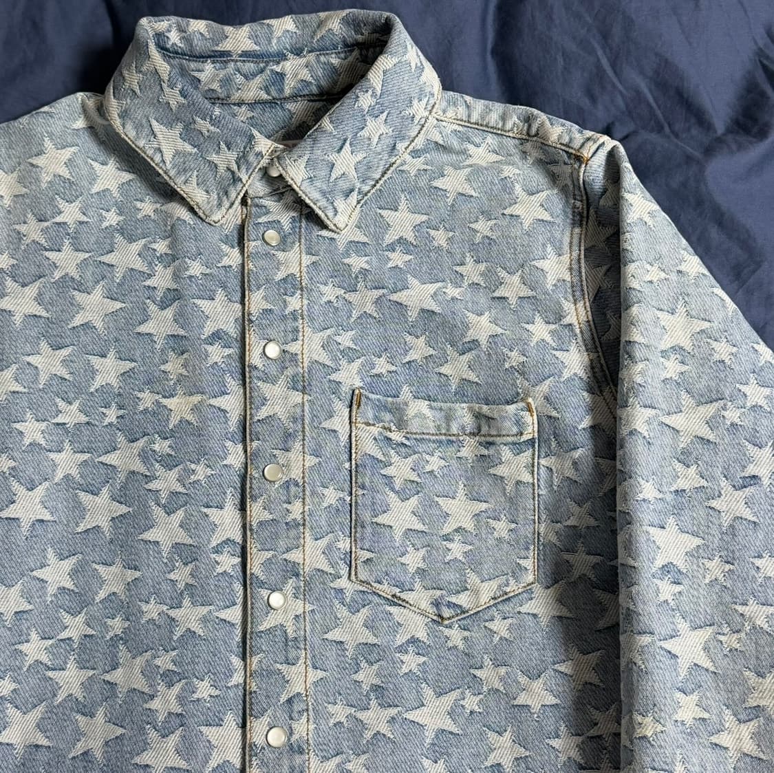 (M) ERL 이알엘 스타 패턴 데님 셔츠 + 반바지 상품이미지3