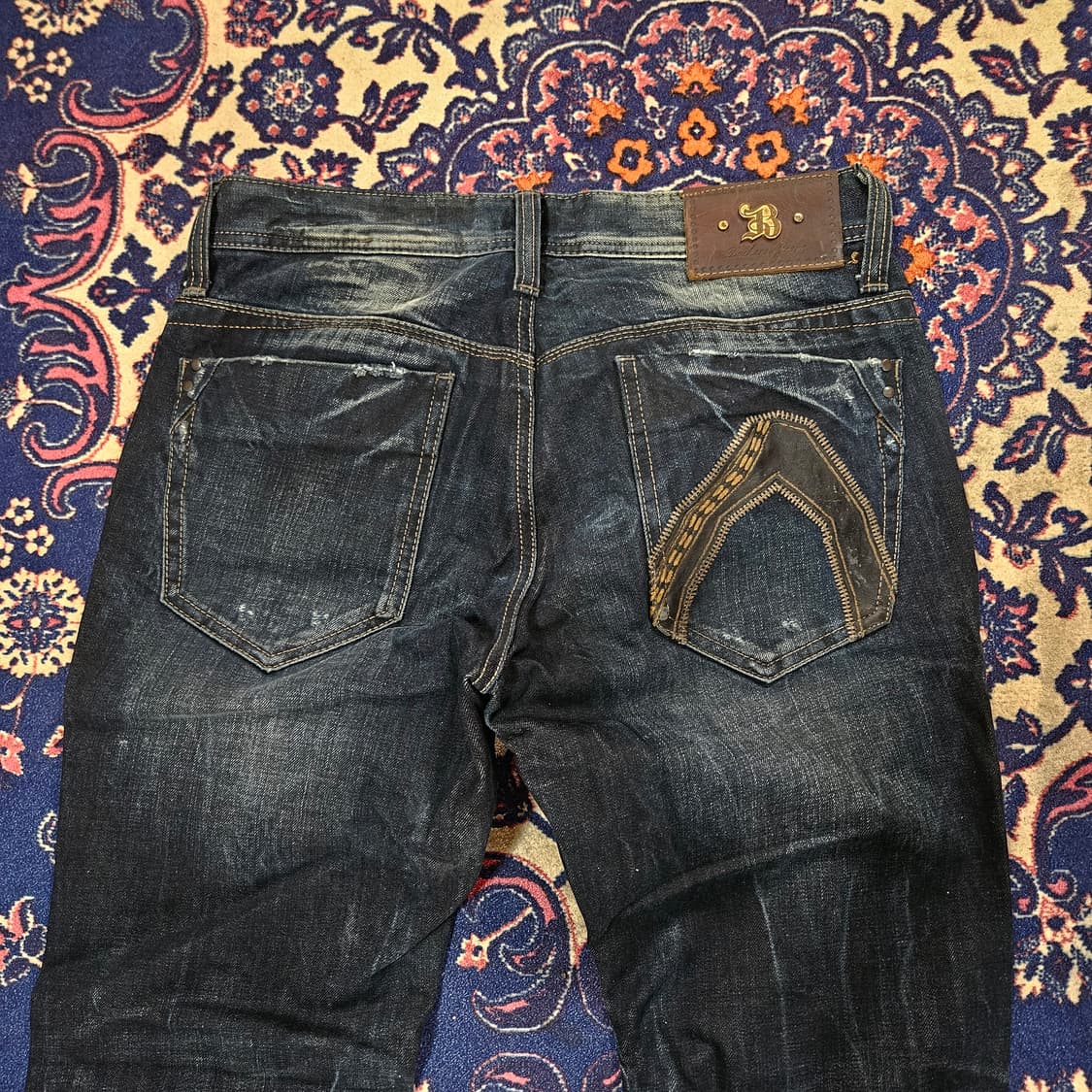 버커루 빈티지 y2k 워시드 가죽 포켓패치 데님 청바지 32 상품이미지2