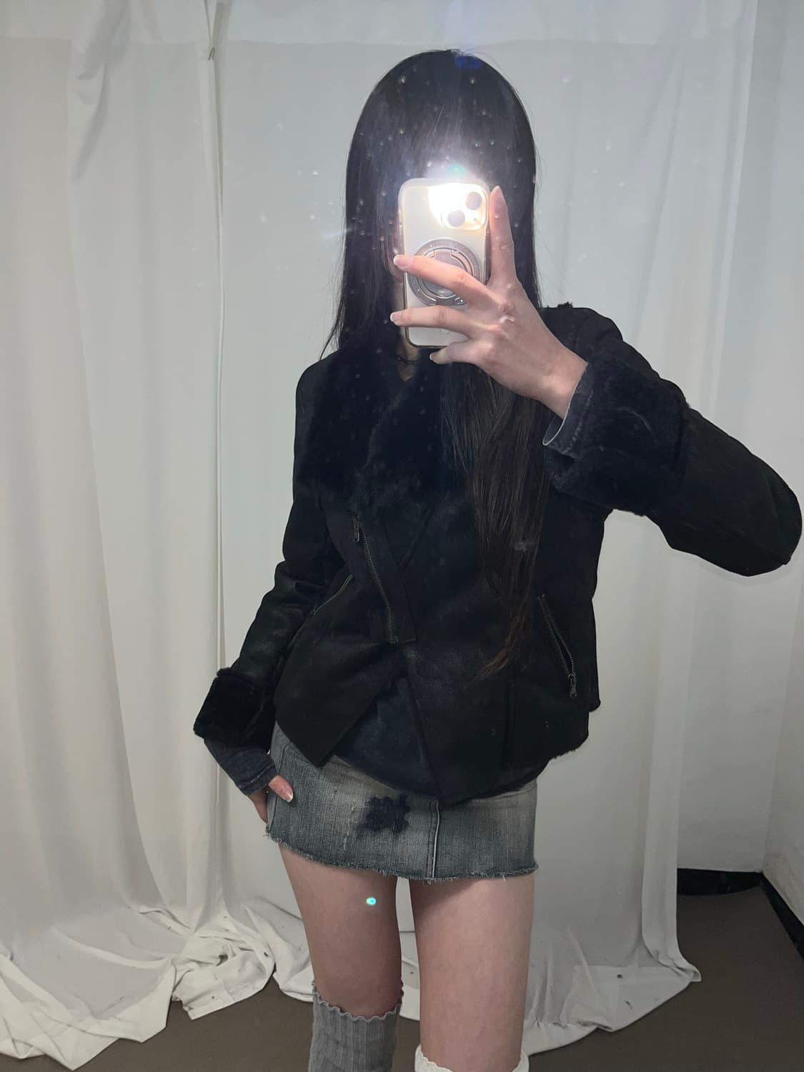 블랙 래빗퍼 무스탕 상품이미지5