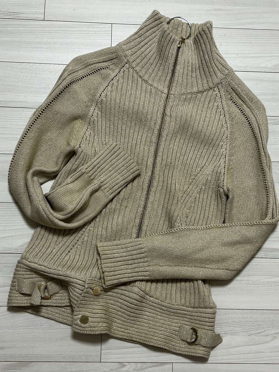 빈티지 금색 글리터 니트 집업 상품이미지1