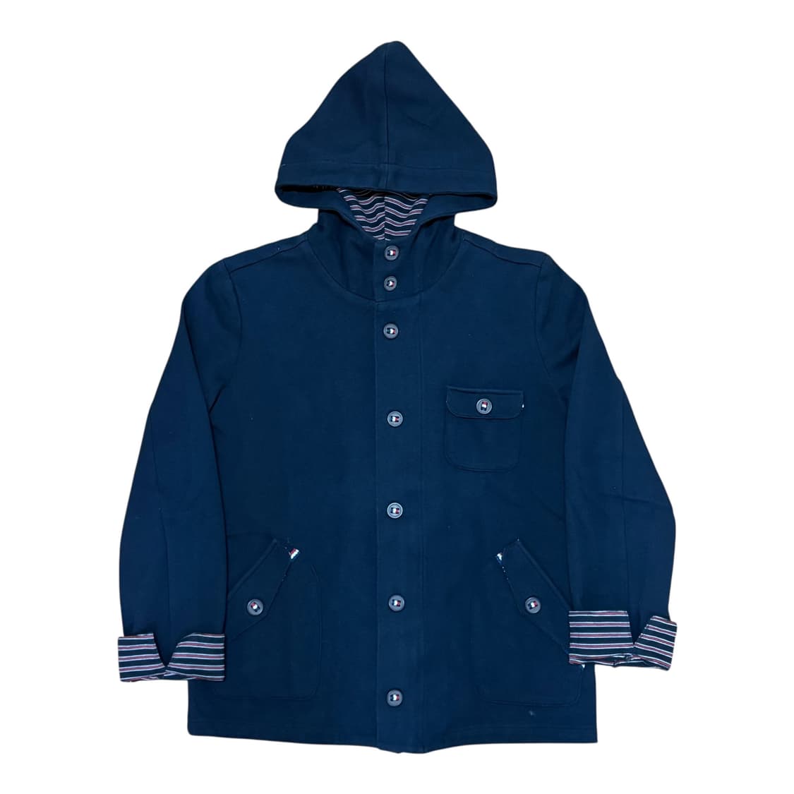 BEAMS HEART 스트라이프 포인트 네이비 후드 집업 상품이미지2