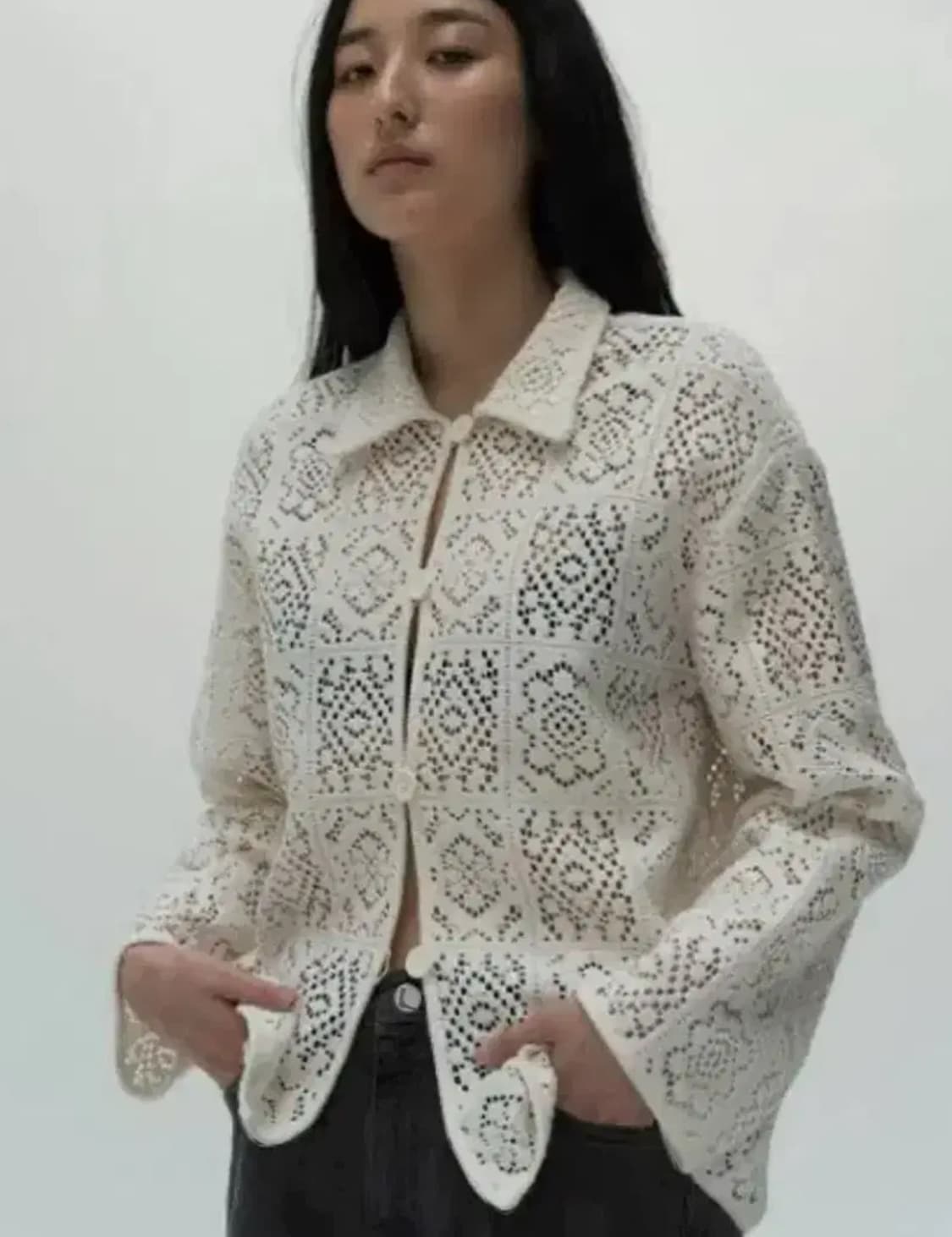 아모멘토 크로셰 크로쉐 자켓 베이지 상품이미지1