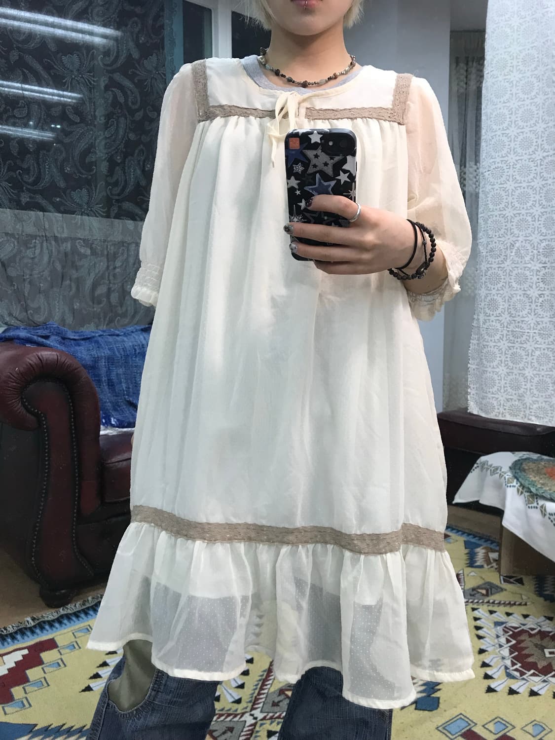 빈티지 도트 시스루 반팔 원피스 (Z1005) 상품이미지1