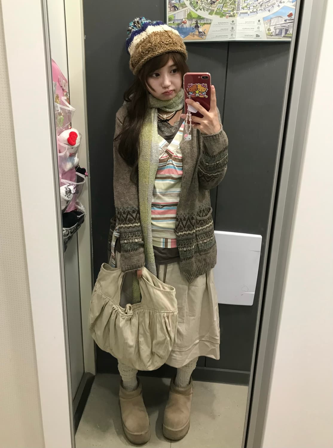 히피 모리 하구미 베이지 브라운 코디세트 상품이미지1