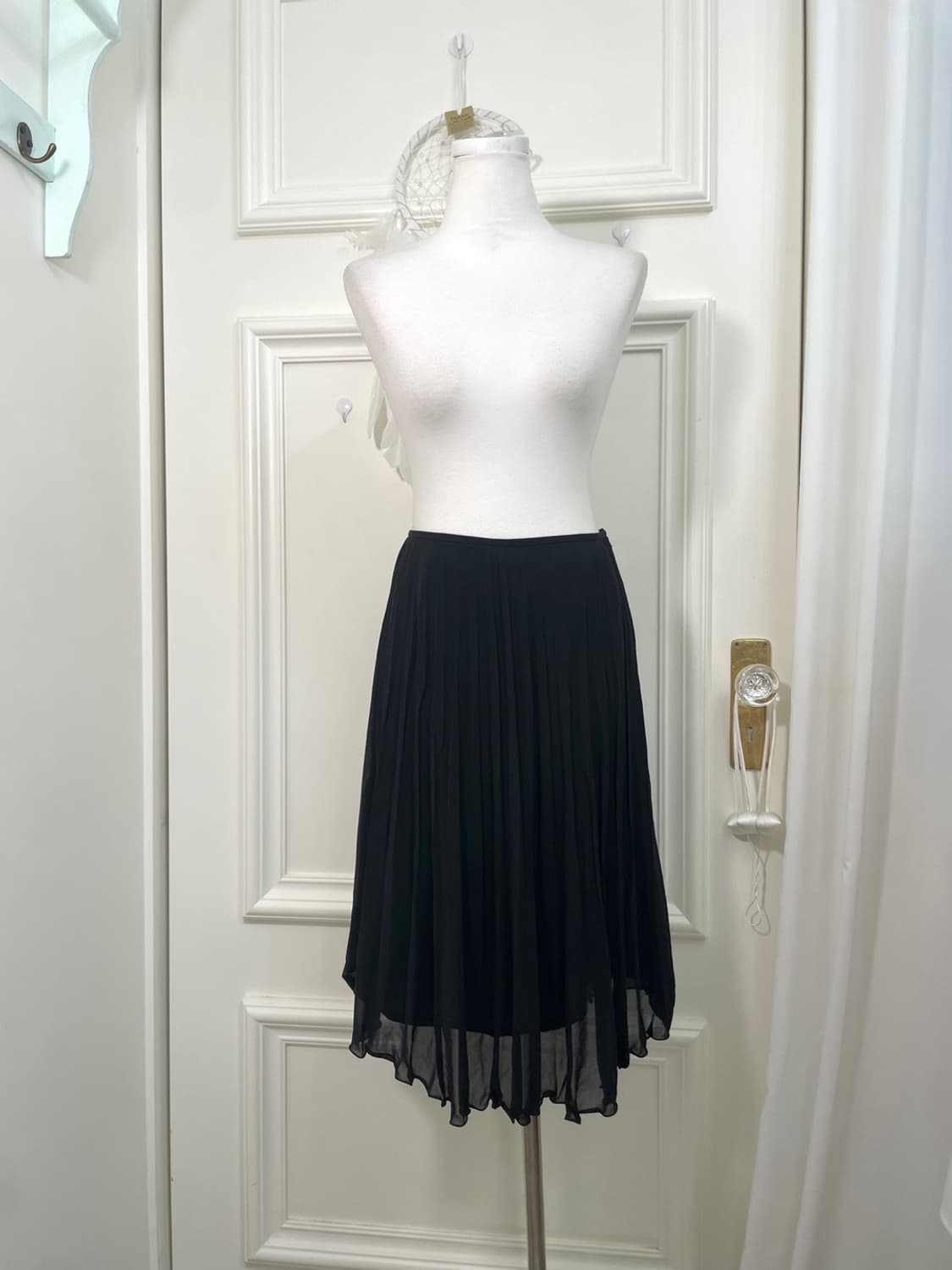 black basic pleats chiffon midi skirt 상품이미지1