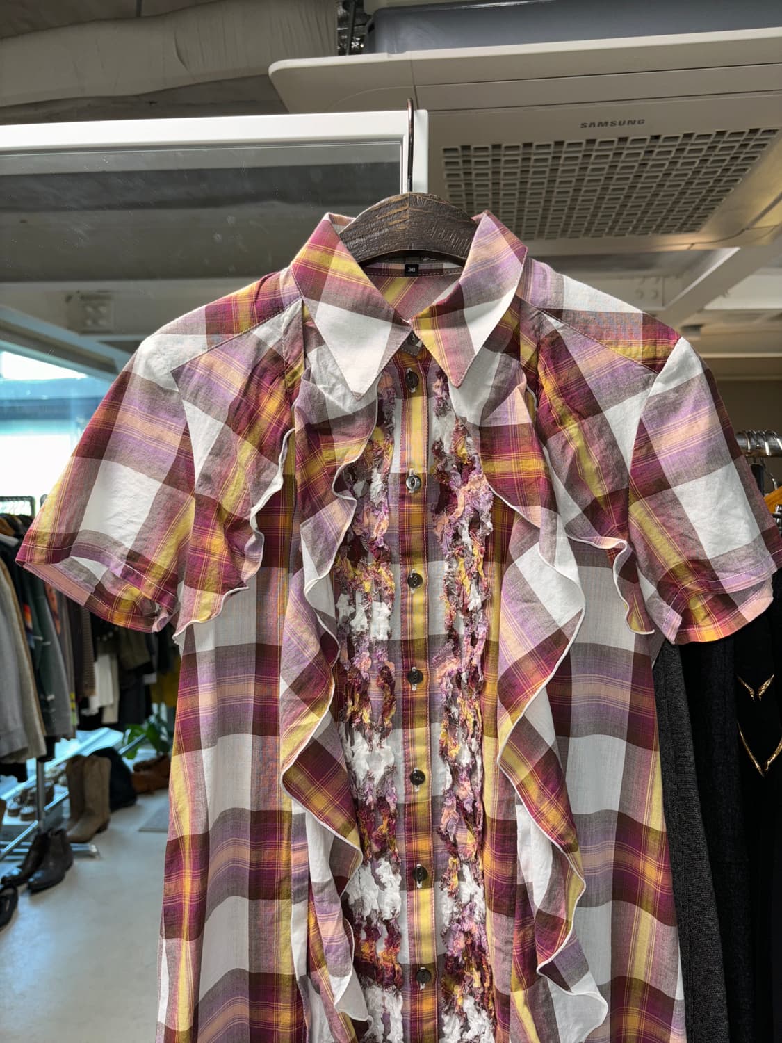 아츠로 타야마 프릴 체크 셔츠 상품이미지3