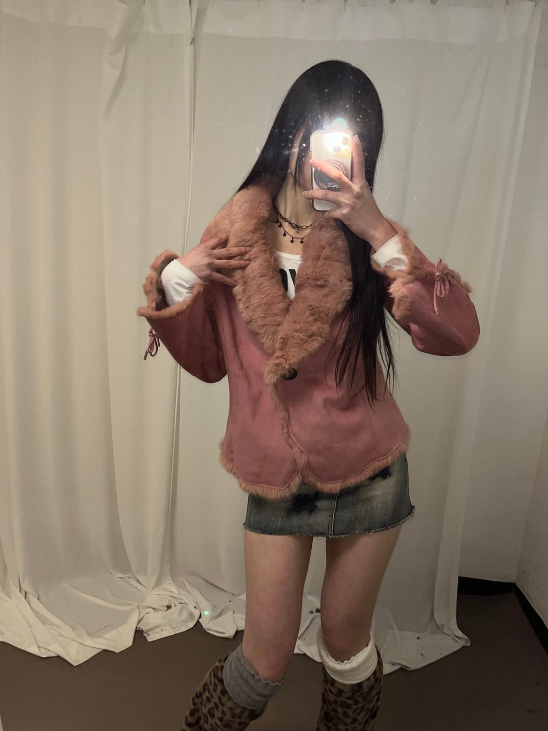 핑크 래빗퍼 아일렛 포인트 무스탕 상품이미지4