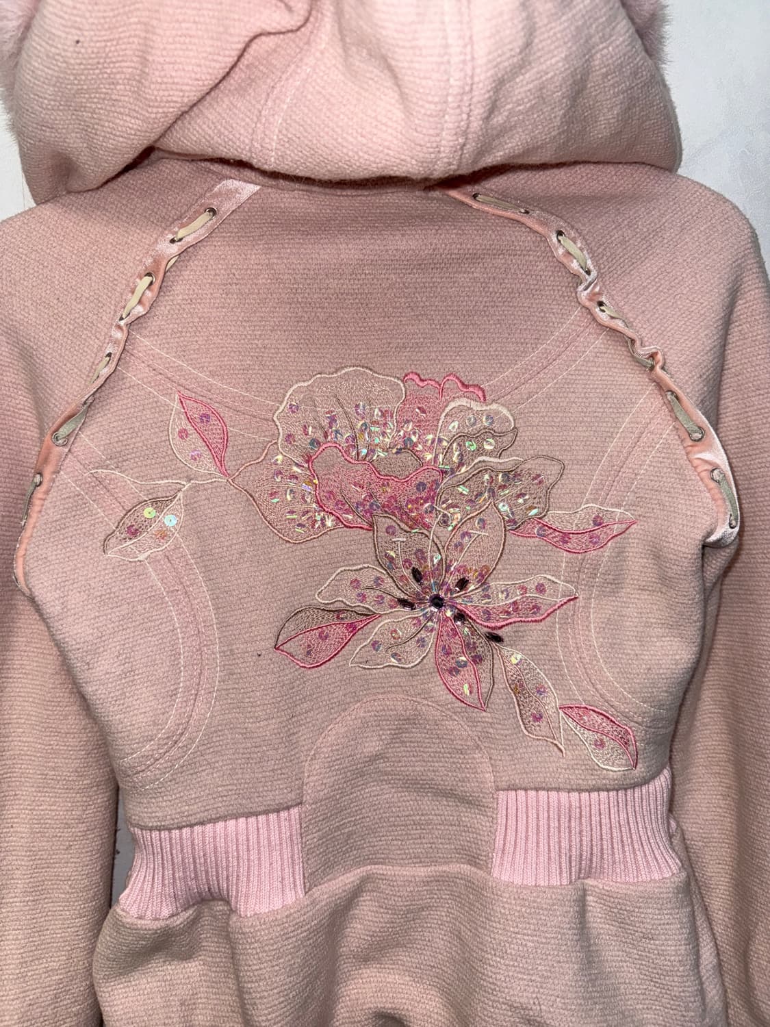 Baby pink oriental rabbit fur hood zipup 상품이미지4