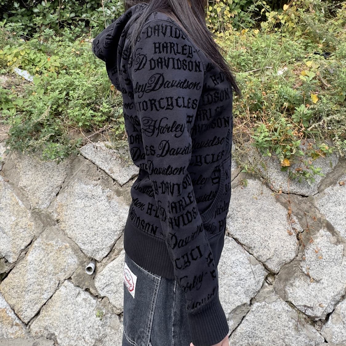 2010s 할리데이비슨 벨벳 로고 블랙 후드 집업 상품이미지7
