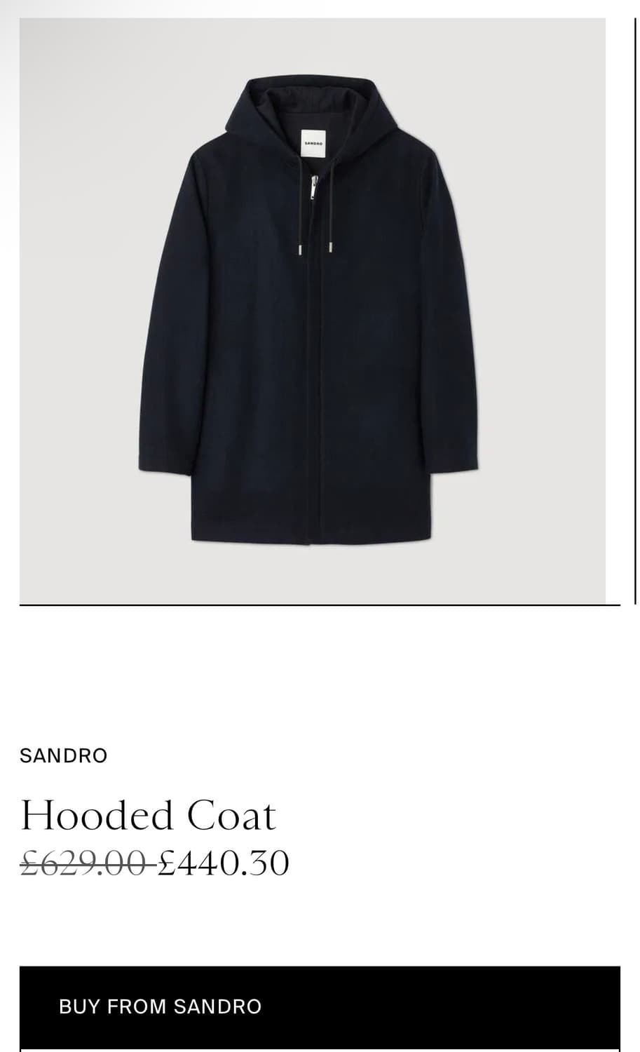 (구매가 60만원)Sandro 산드로 네이비 코트 L (캐시미어,울) 상품이미지3