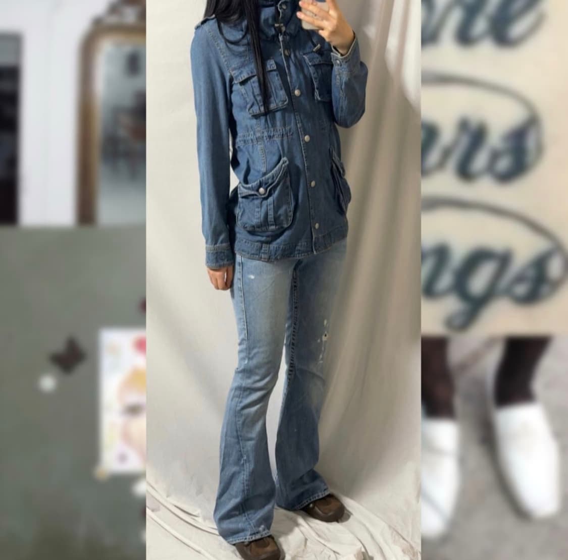 일본 빈티지 히든 포켓 데님 자켓 청자켓 상품이미지2