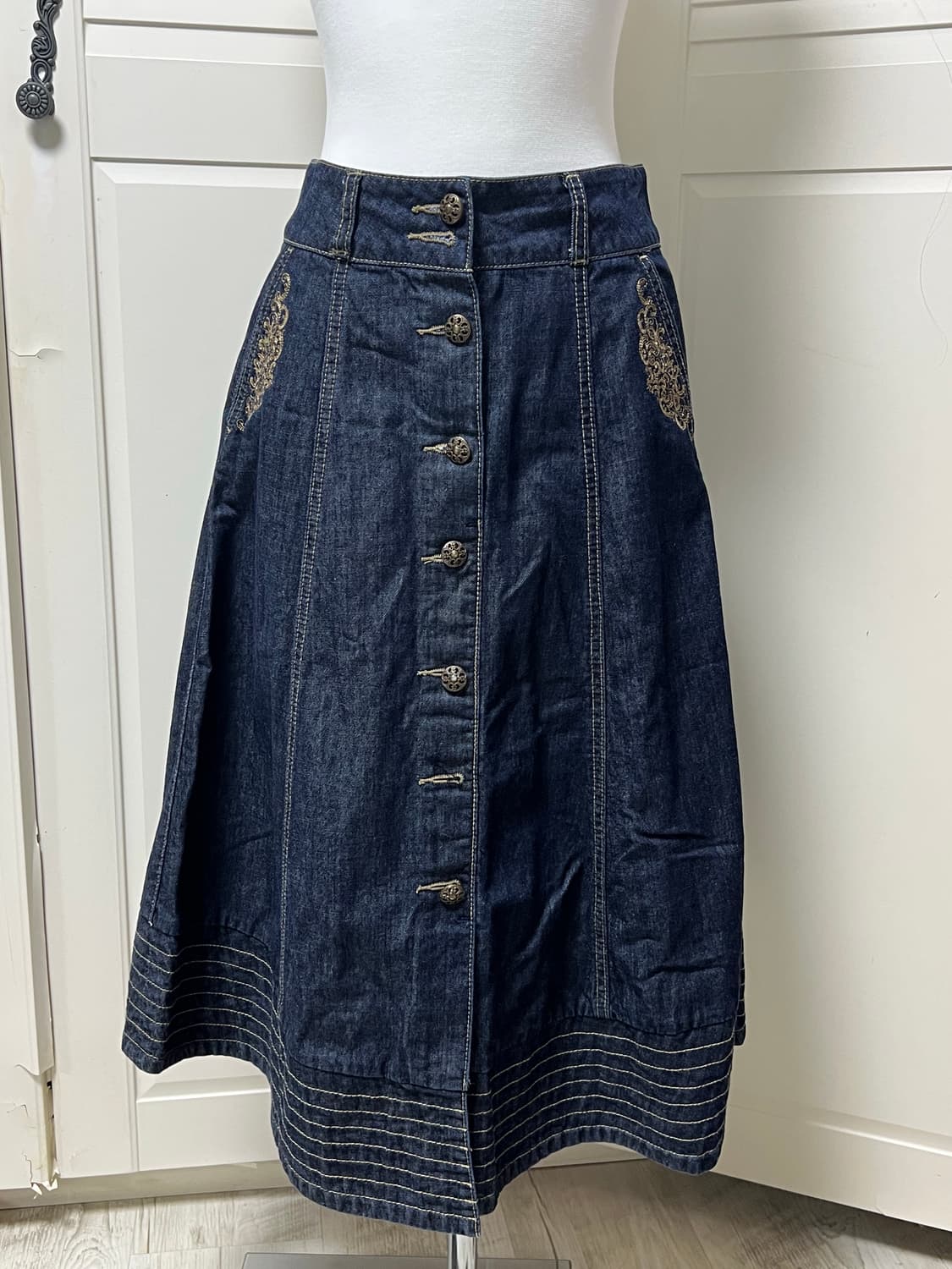 한국 한복 풍 생지 데님 롱스커트 상품이미지1