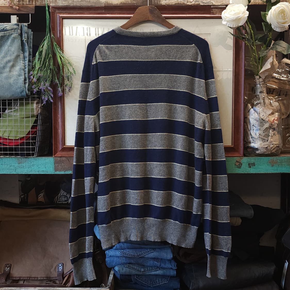 90s 폴로 캐시미어 니트 클래식 니트 스트라이프 패턴 XL 상품이미지2