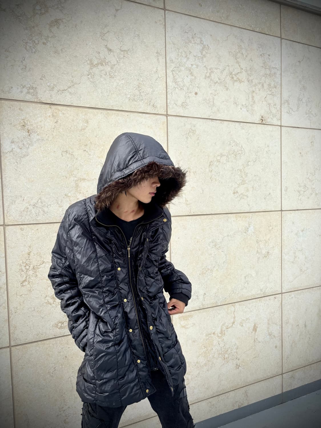“CORNFLAKE” Y2K Mood Black Long Fur Padd 상품이미지8