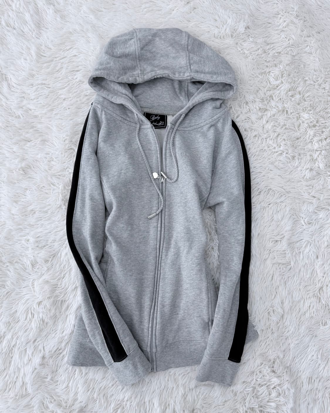 y2k 그런지 블랙 라인 그레이 후드 집업 상품이미지1
