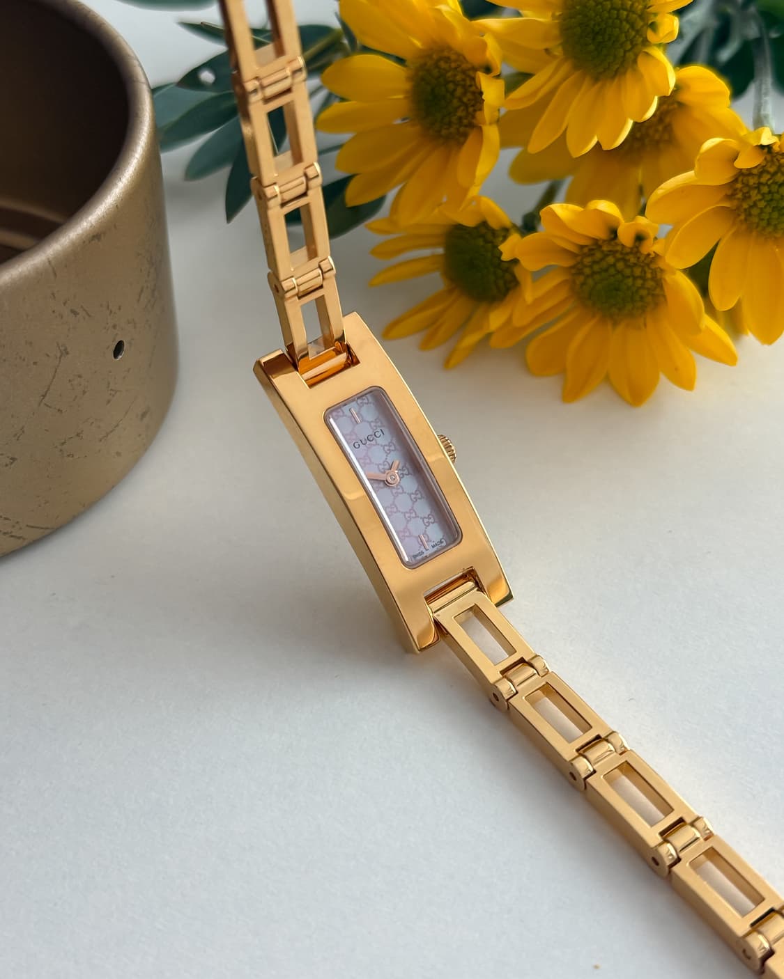 구찌 핑크 GG패턴 다이얼 골드 팔찌 시계 상품이미지1