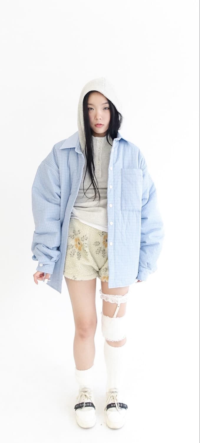 샵페어리 패디드 코지 패턴 셔츠 스카이블루 상품이미지1