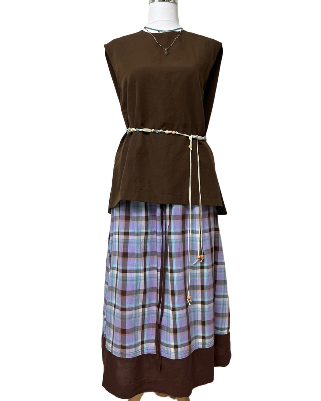 Banding purple check skirt 상품이미지7