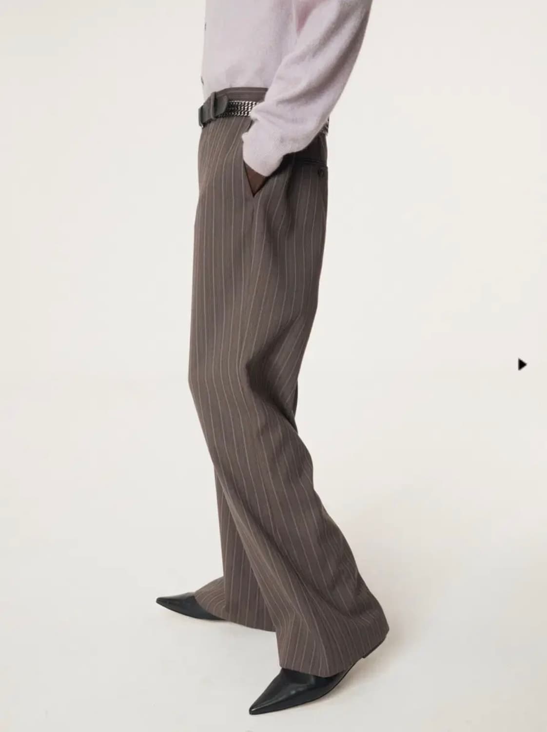 렉토 빈티지 스트라이프 플레어 팬츠 세피아 그레이 상품이미지1