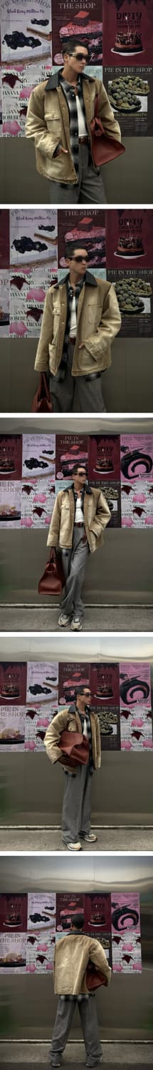 [새제품/XL] 듀드나인 빈티지 레더 카라 캔버스 워크자켓 워시드 베이지 상품이미지3