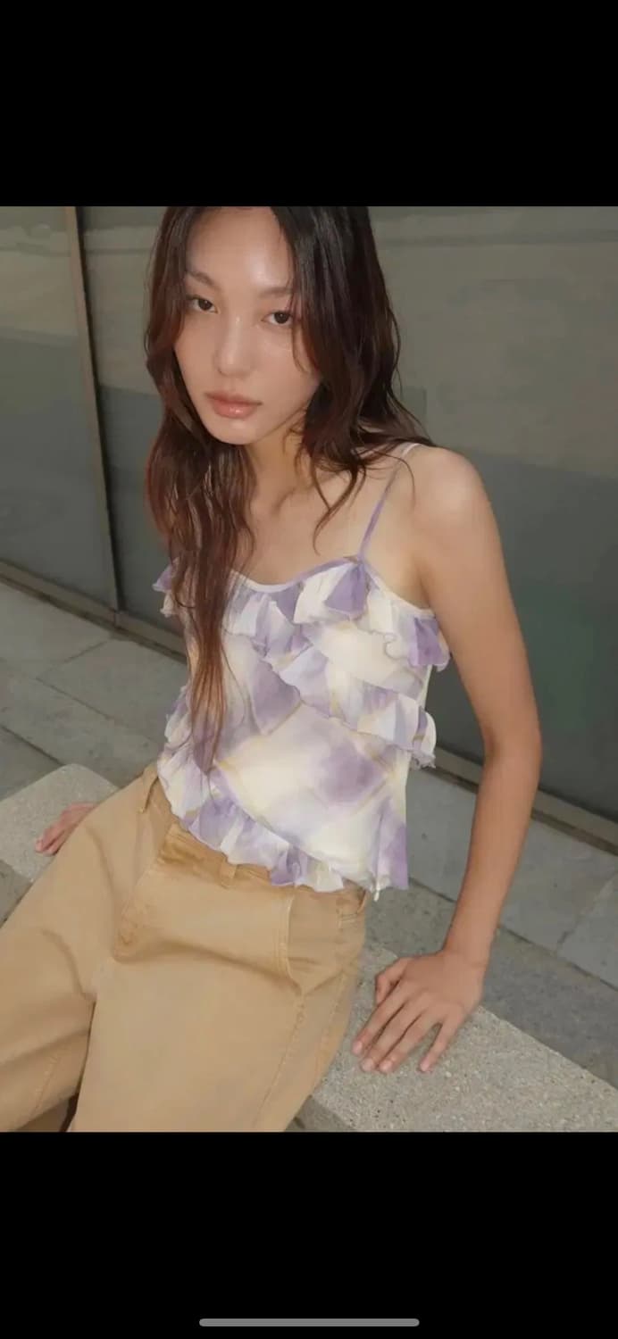 택달린 새상품 자라 프릴 체크 탑 L 상품이미지1