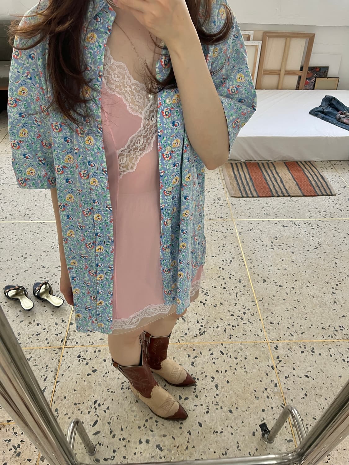 Pink Lace Slip Dress 상품이미지4