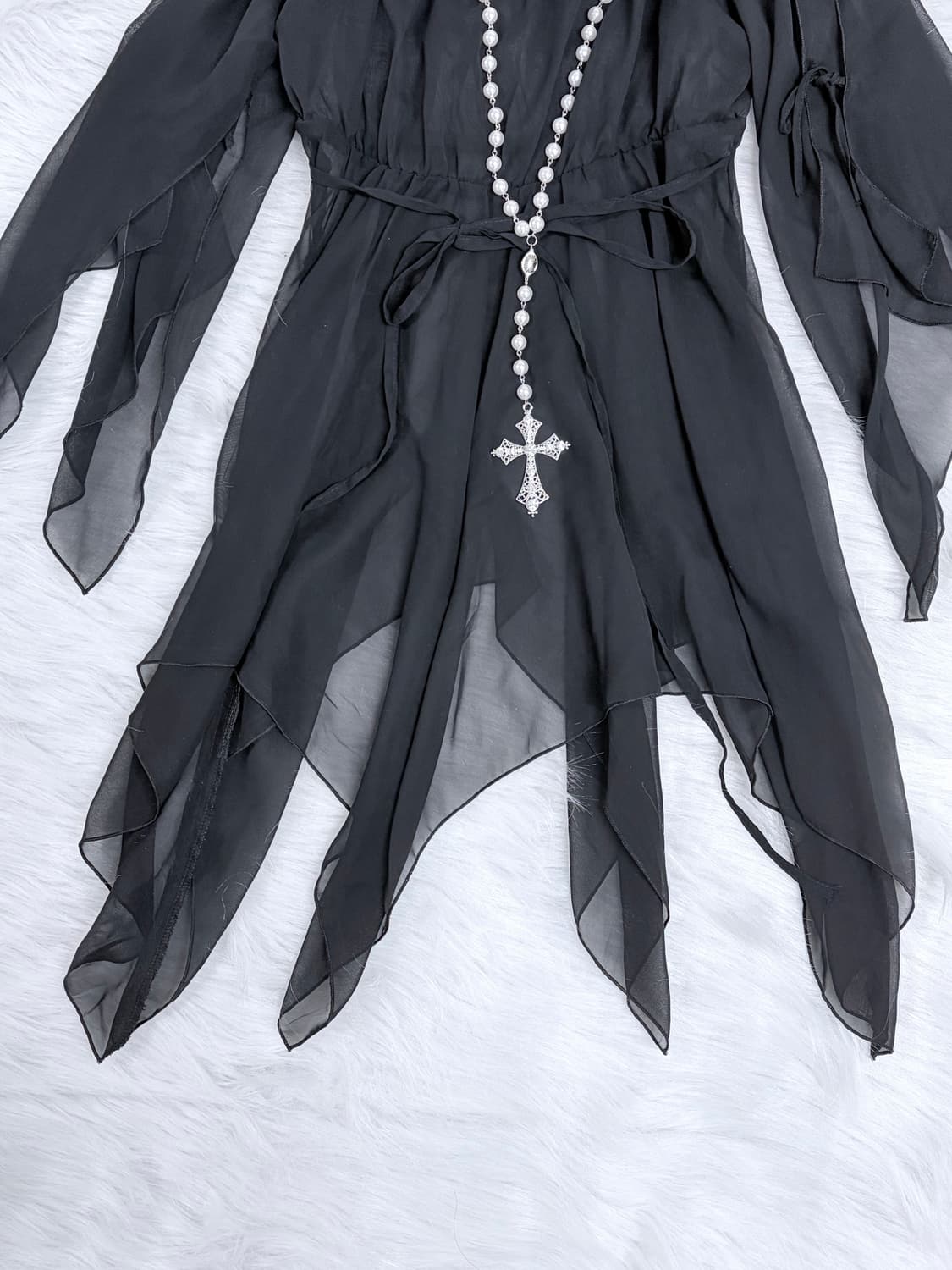 오즈온깔 언발 고스 시스루 원피스 고딕 블랙 상품이미지2